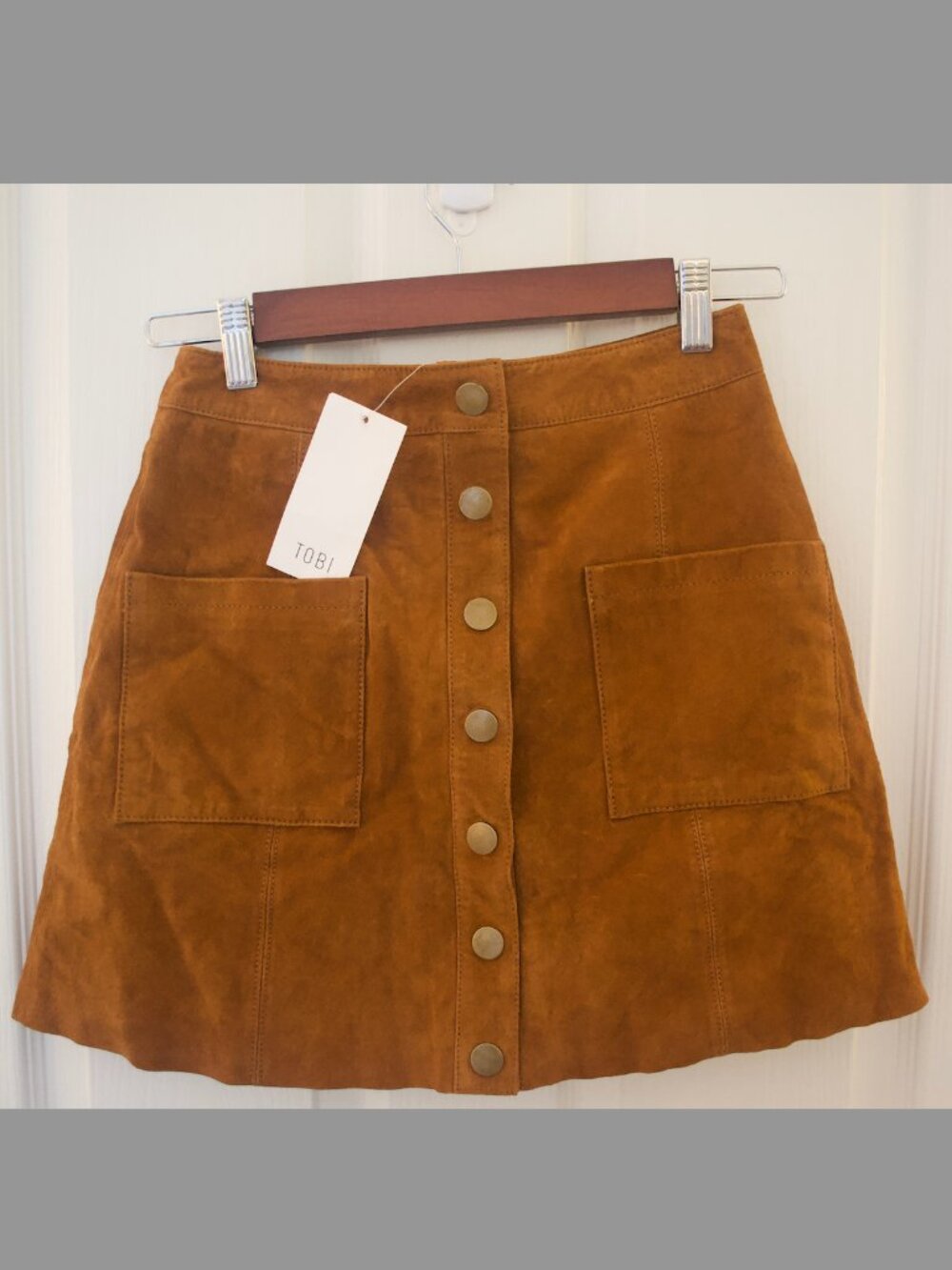 NWT Tobi Faux Suede Button Front Mini Skirt Brown Size Small A-Line